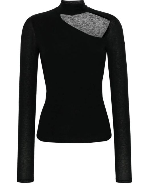 Patrizia Pepe Black Asymmetric-Neck Sweater