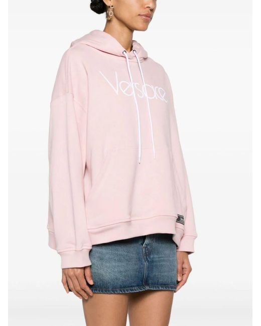 `` Logo Embroidery Hoodie di Versace in Pink