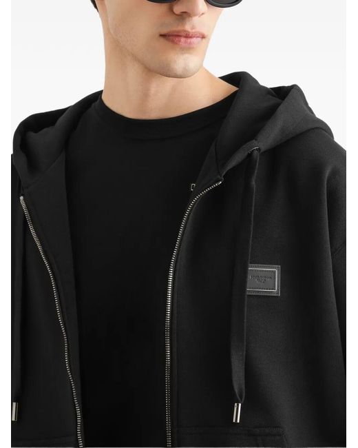 Dolce & Gabbana Black Dolce & Gabbana Cotton Hoodie With Logo Plaque for men