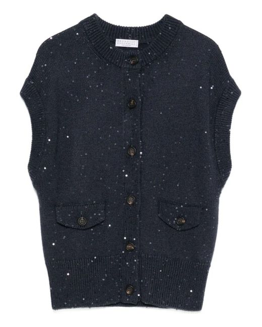 Brunello Cucinelli Blue Sequin-Embellished Cardigan