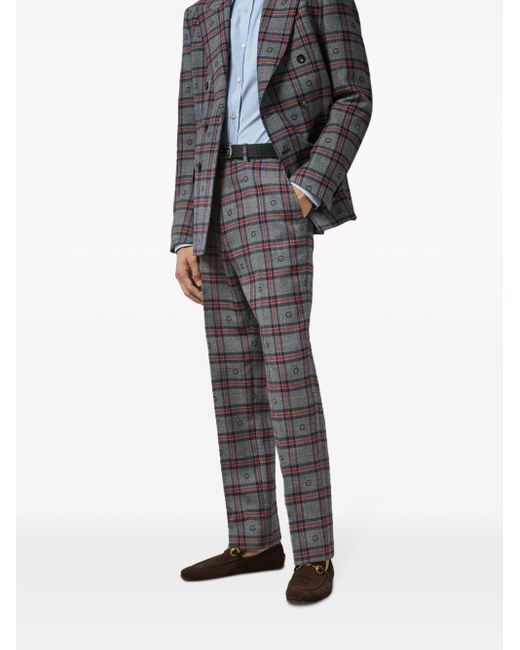 Gucci Gray Check-pattern Wool Tapered Trousers for men