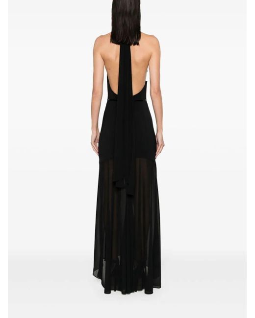 Elisabetta Franchi Black Long Semi-Sheer Dress With Open Back