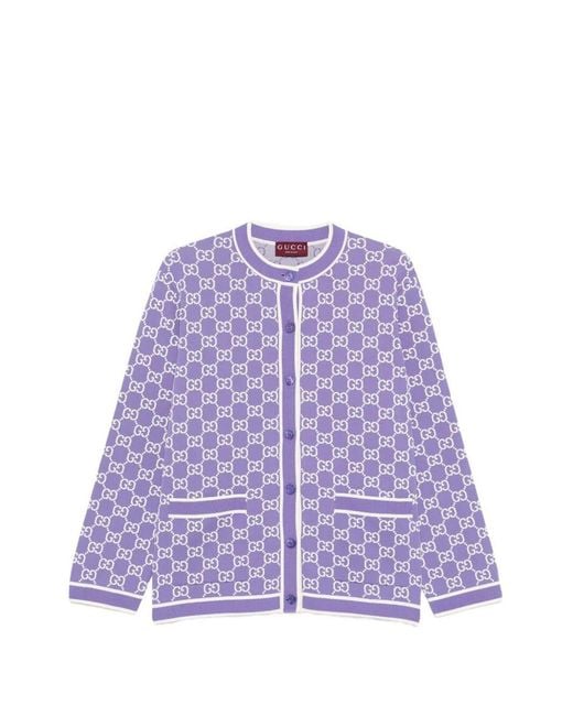 Gucci Purple Long Sleeve Crew-Neck Cardigan