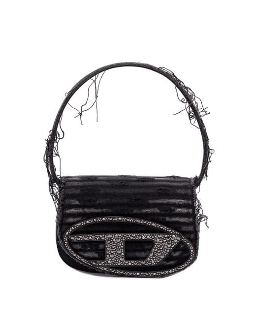 DIESEL Black 1Dr Shoulder Bag With Rhinestones And Fringe