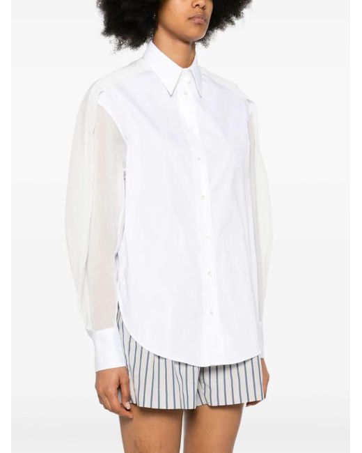 Brunello Cucinelli White Pointed-collar Panelled Shirt