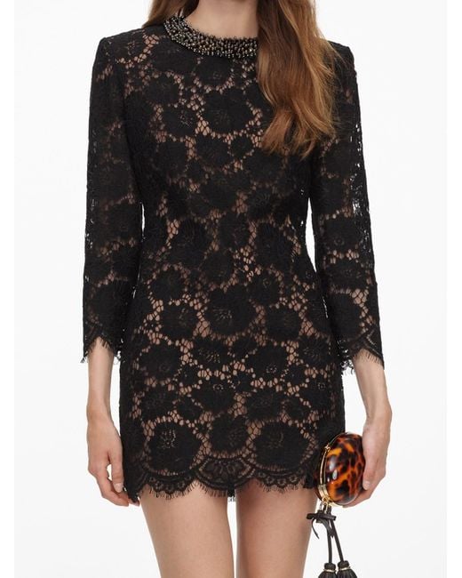 Self-Portrait Black Lace Long Sleeve Mini Dress