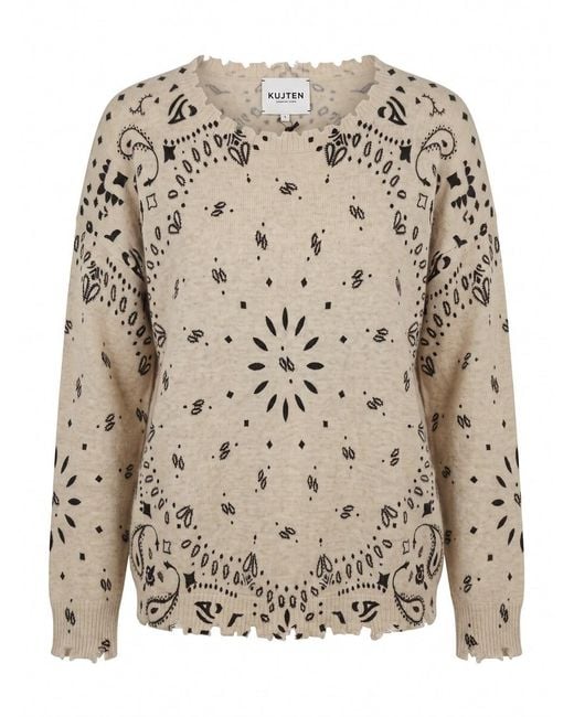 Kujten Natural 'Mela Bandana' Round Neck Sweater