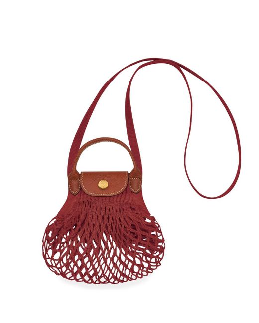 Longchamp Red `Le Pliage Filet` Extra Small Mesh Bag