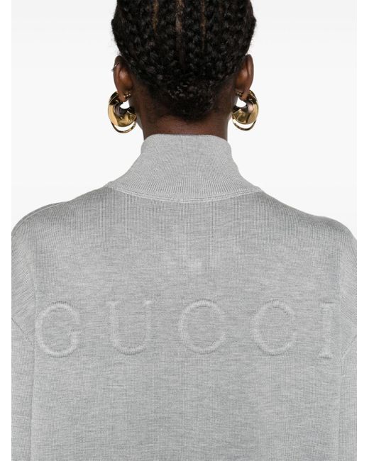 Gucci Gray Raised-logo Zip-up Cardigan - Women's - Wool/silk/polyamide/polypropylenepolyamide