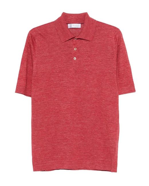 Brunello Cucinelli Red Knit Polo for men