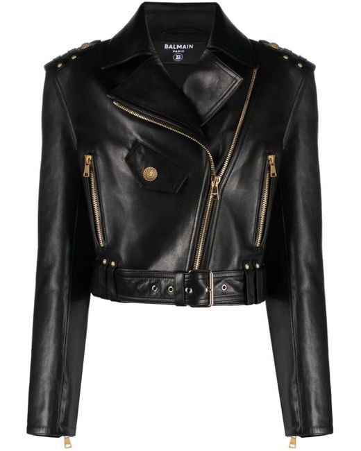Balmain Black Zipped-up Leather Biker Jacket