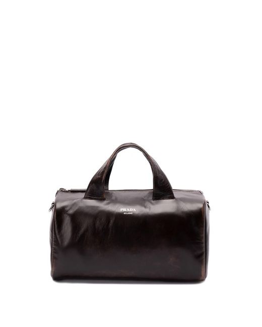 Prada Black Vintage Leather Duffle Bag for men