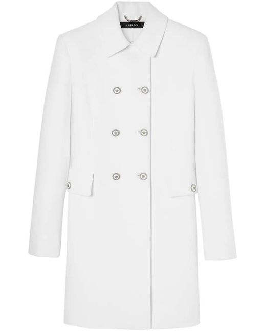 Versace White Spread-Collar Double-Breasted Coat