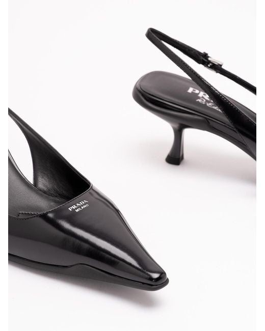Prada White Brushed Leather Slingback Pumps