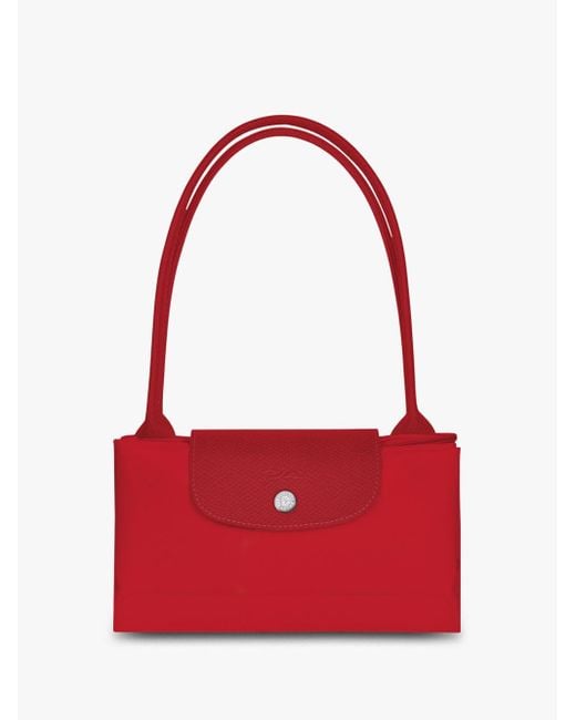 Longchamp Red `Le Pliage` Medium Tote Bag