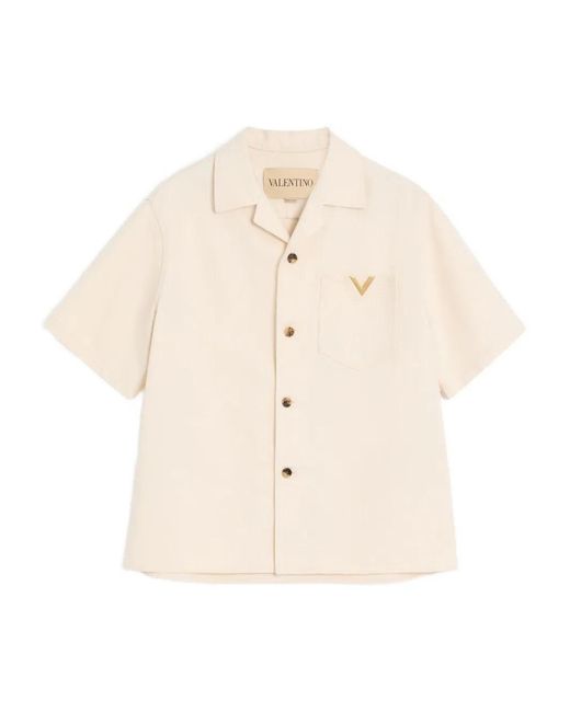 Valentino Garavani White 'Vgold' Denim Short Sleeve Shirt for men