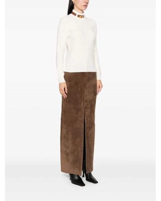 Elisabetta Franchi White High-Neck Ribbed Sweater