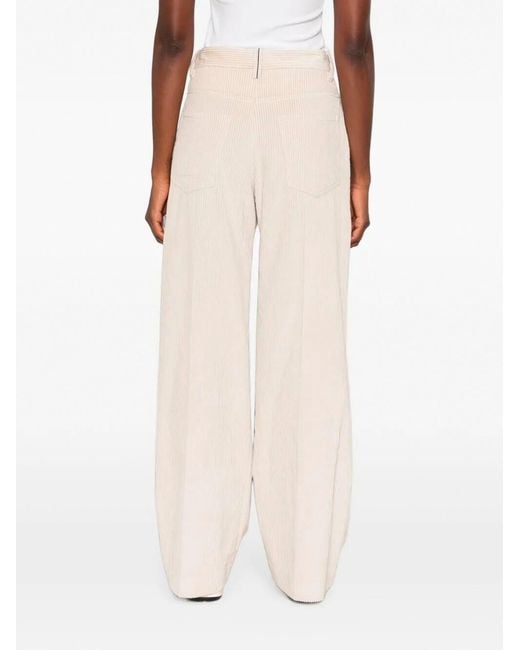 Brunello Cucinelli White Corduroy Loose Pants With Monili