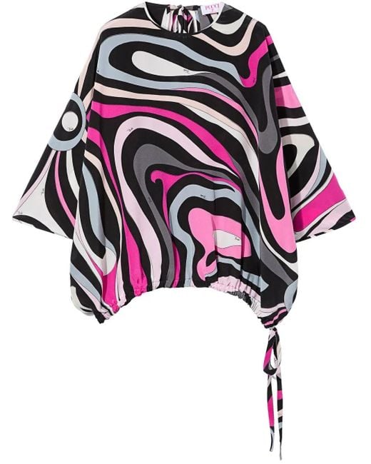 Emilio Pucci Multicolor Marmo Print Cape Blouse