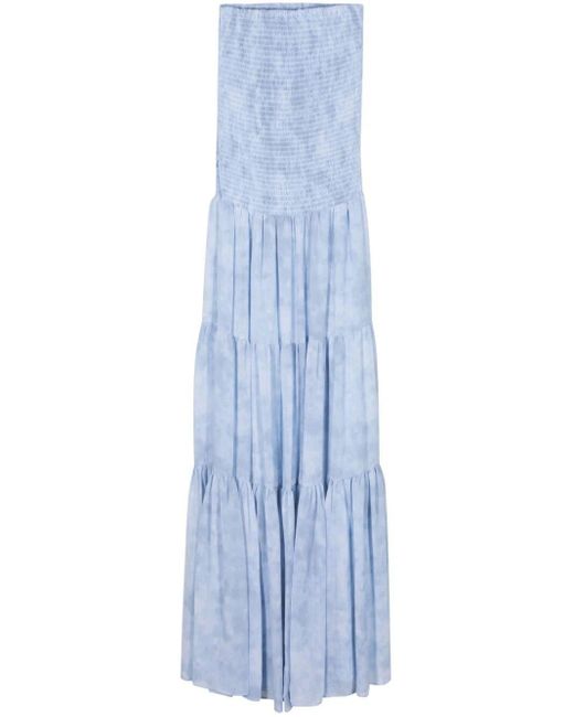 Michael Kors Blue Chambray-print Tiered Maxi Dress