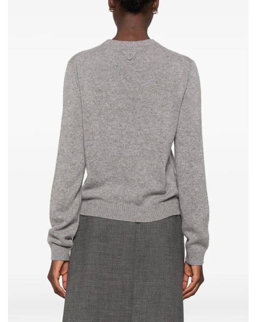 Prada Gray Sweater With Jeweled Scarf Detail