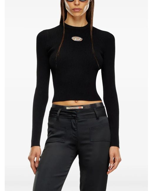 DIESEL Blue 'M-Valari' Rib-Knit Viscose-Blend Top With 'Oval D'