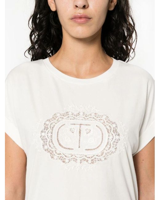 Logo Embroidery T-Shirt di Twin Set in White