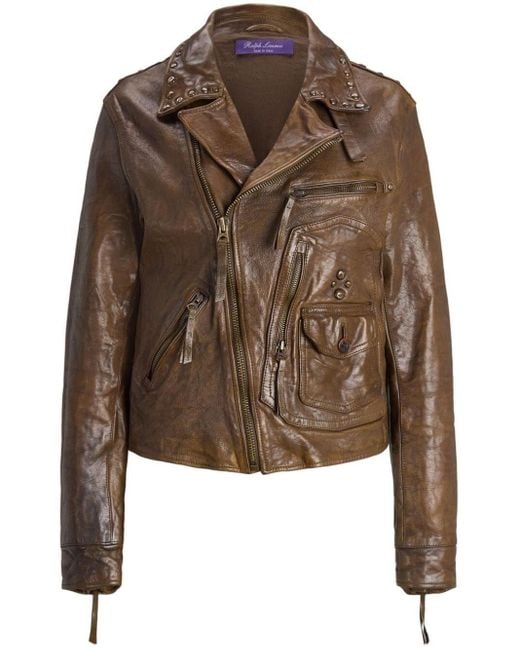 Ralph Lauren Brown Andrea Distressed Leather Jacket