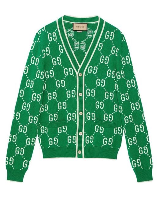 Gucci Green Cotton Gg Jacquard Cardigan for men