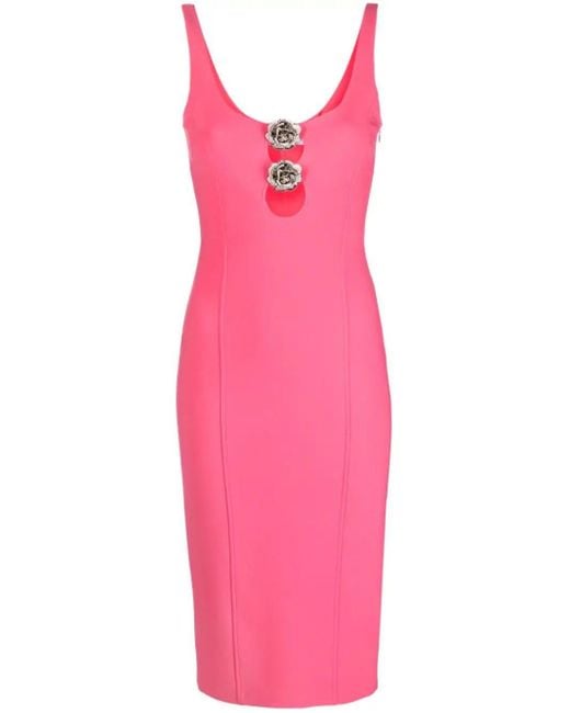 Blumarine Pink Rose-brooch-detail Sleeveless Dress