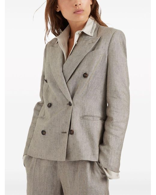 Brunello Cucinelli Gray Linen Double-breasted Jacket