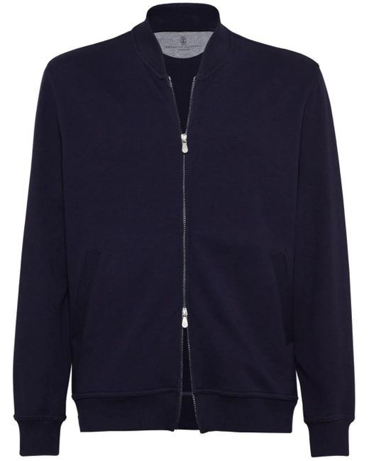Brunello Cucinelli Blue Zip-up Cotton Blend Sweatshirt for men