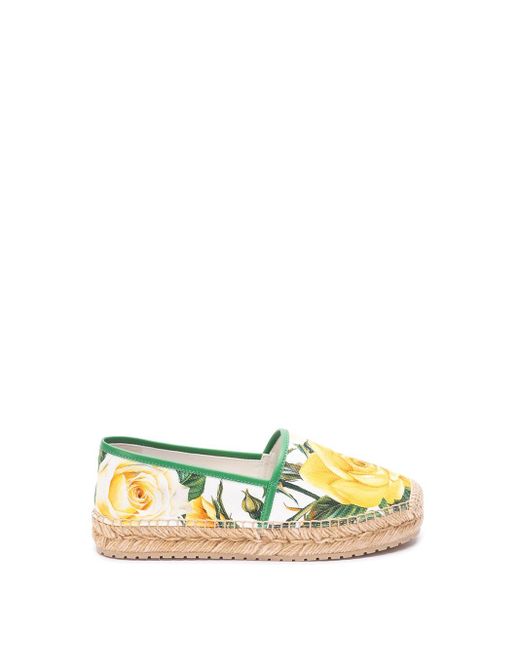 Dolce & Gabbana Yellow `Flower Power` Print Wedge Espadrilles