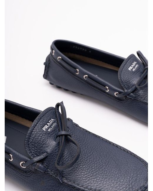 Prada Blue Leather 'Driver' Loafers for men