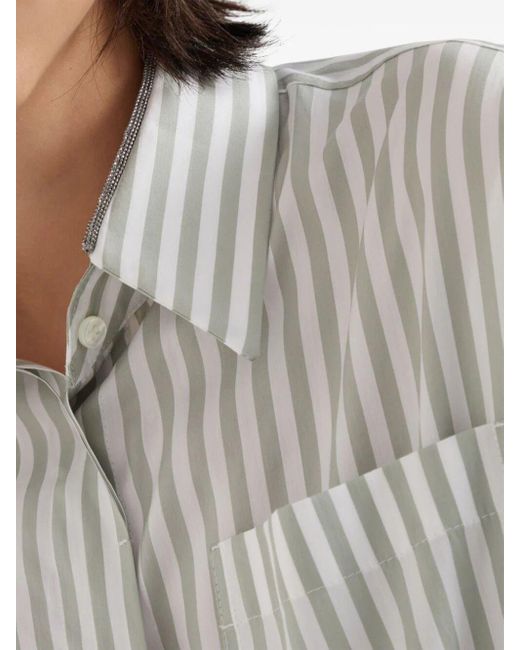 Striped Shirt With Shiny Collar di Brunello Cucinelli in White