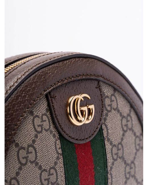 Gucci Brown `Ophidia Gg` Mini Round Shoulder Bag