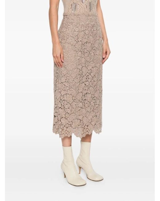 Ermanno Scervino Natural Floral-Lace Midi Skirt