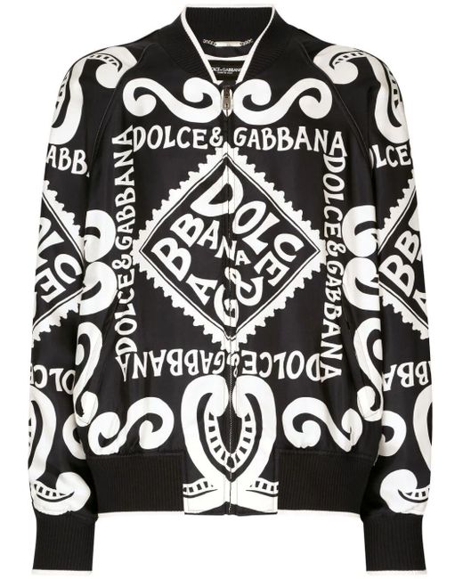 Dolce & Gabbana Black Logo-Print Silk Bomber Jacket for men
