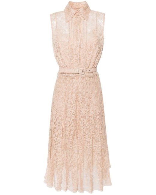 Ermanno Scervino Natural Floral-lace Pleated Shirtdress