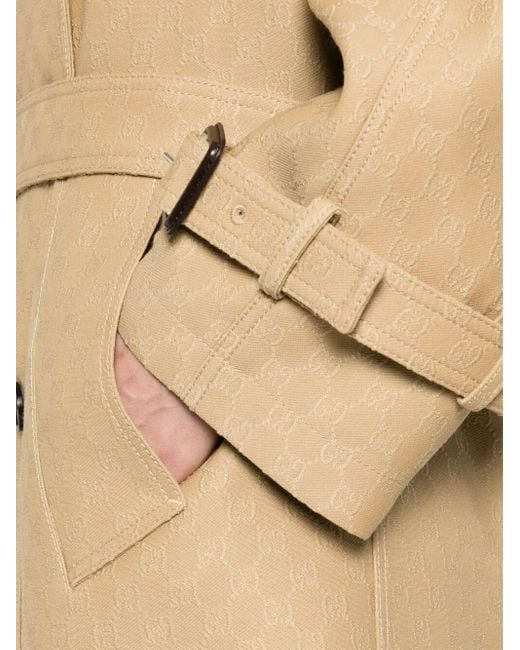 Gucci Natural Gg Crêpe Silk Wool Double-Breasted Coat, Ready-To-Wear