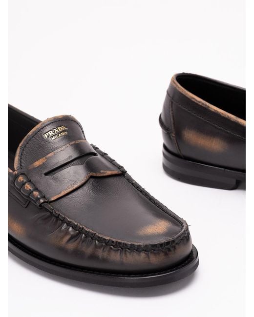 Prada White Antiqued Leather Loafers for men
