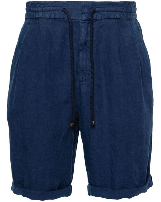 Brunello Cucinelli Blue Drawstring Linen Shorts for men