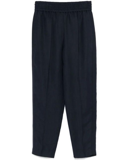 Brunello Cucinelli Blue Viscose And Linen Fluid Twill Baggy Pull-On Pants