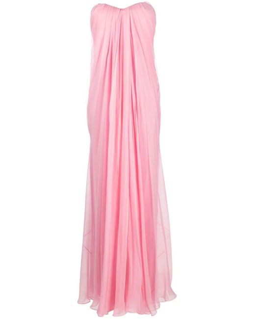 Alexander McQueen Pink Draped Sweetheart-neck Silk Maxi Dress
