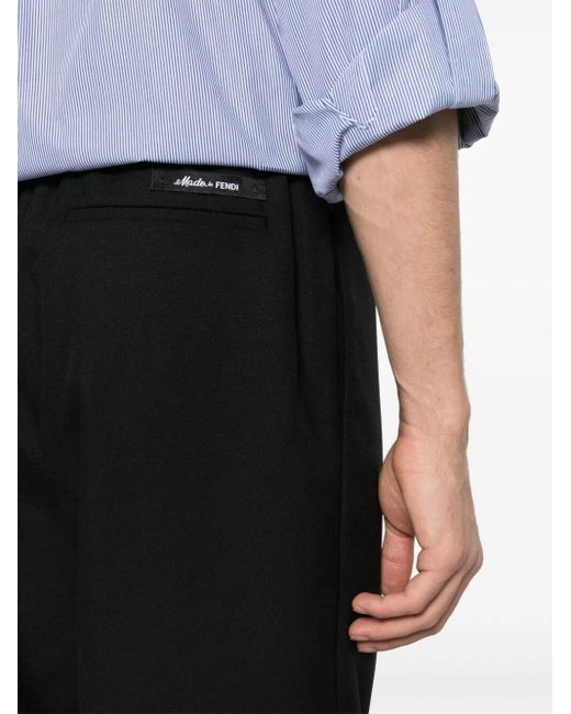 Fendi Black Virgin-wool Tapered Trousers for men