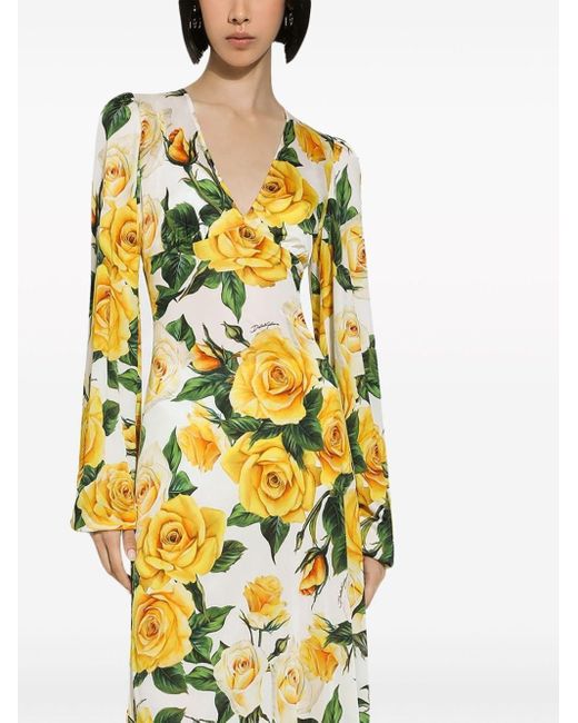 Dolce & Gabbana Metallic Flower Print Midi Dress