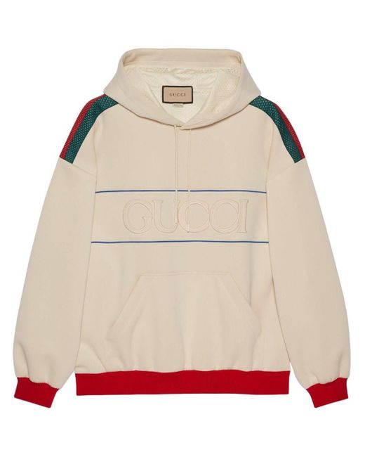 Gucci Web-stripe Logo-embossed Hoodie in Natural for Men | Lyst