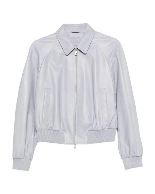 Desa Nineteenseventytwo White Leather Raglan Bomber Jacket