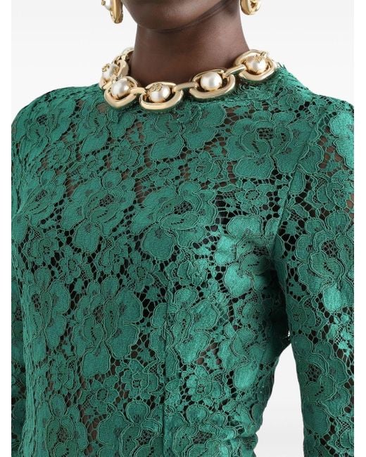 Dolce & Gabbana Green Long Chiffon And Lace Dress