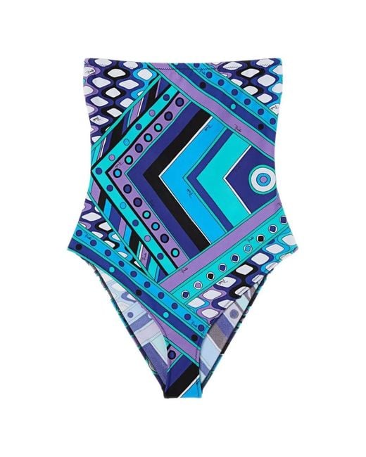 Emilio Pucci Blue Maillot De Bain À Imprimé Géométrique